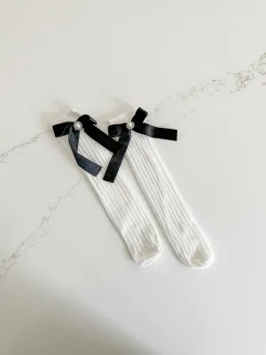 Velvet Bow Knee Socks