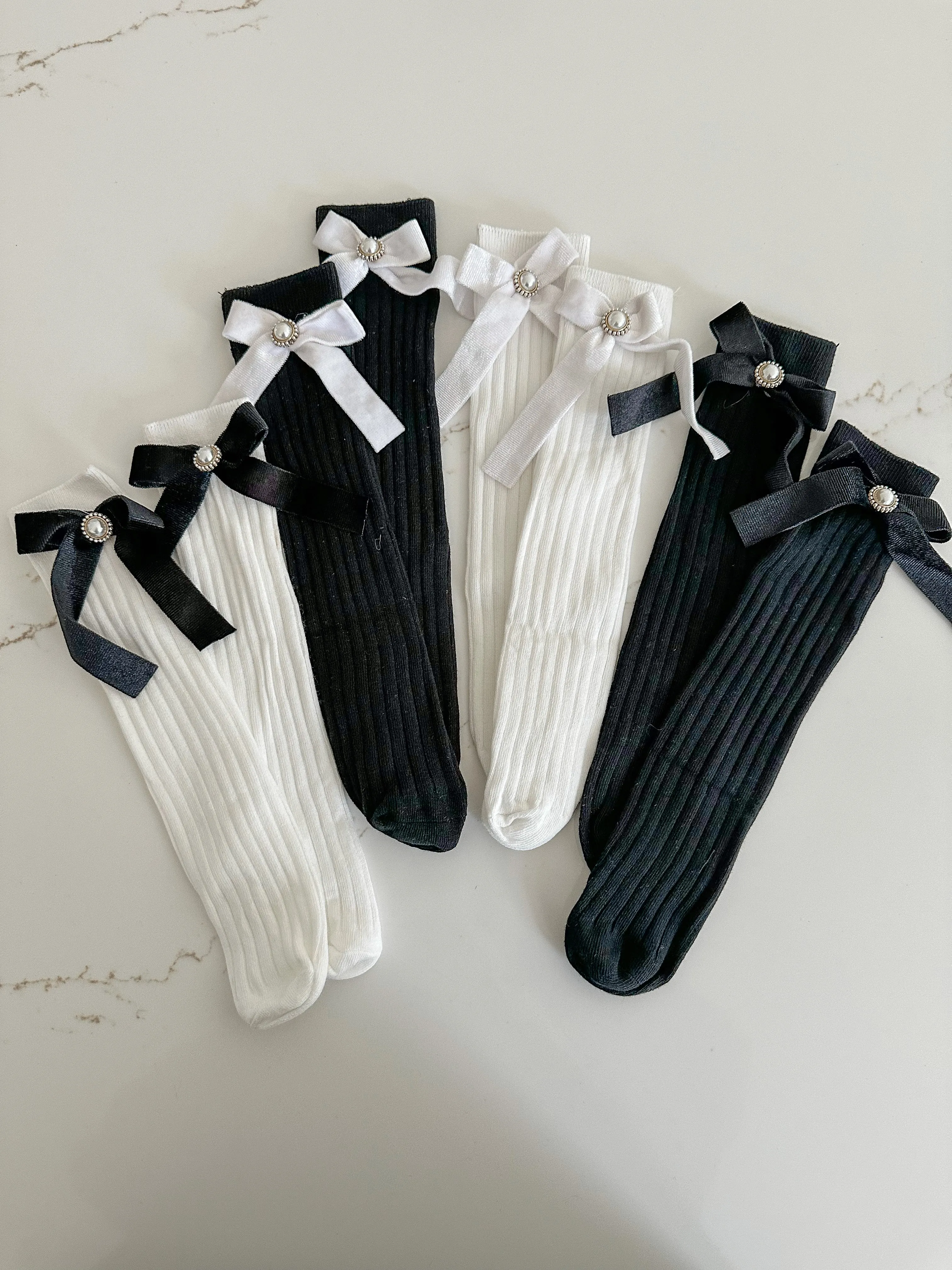 Velvet Bow Knee Socks