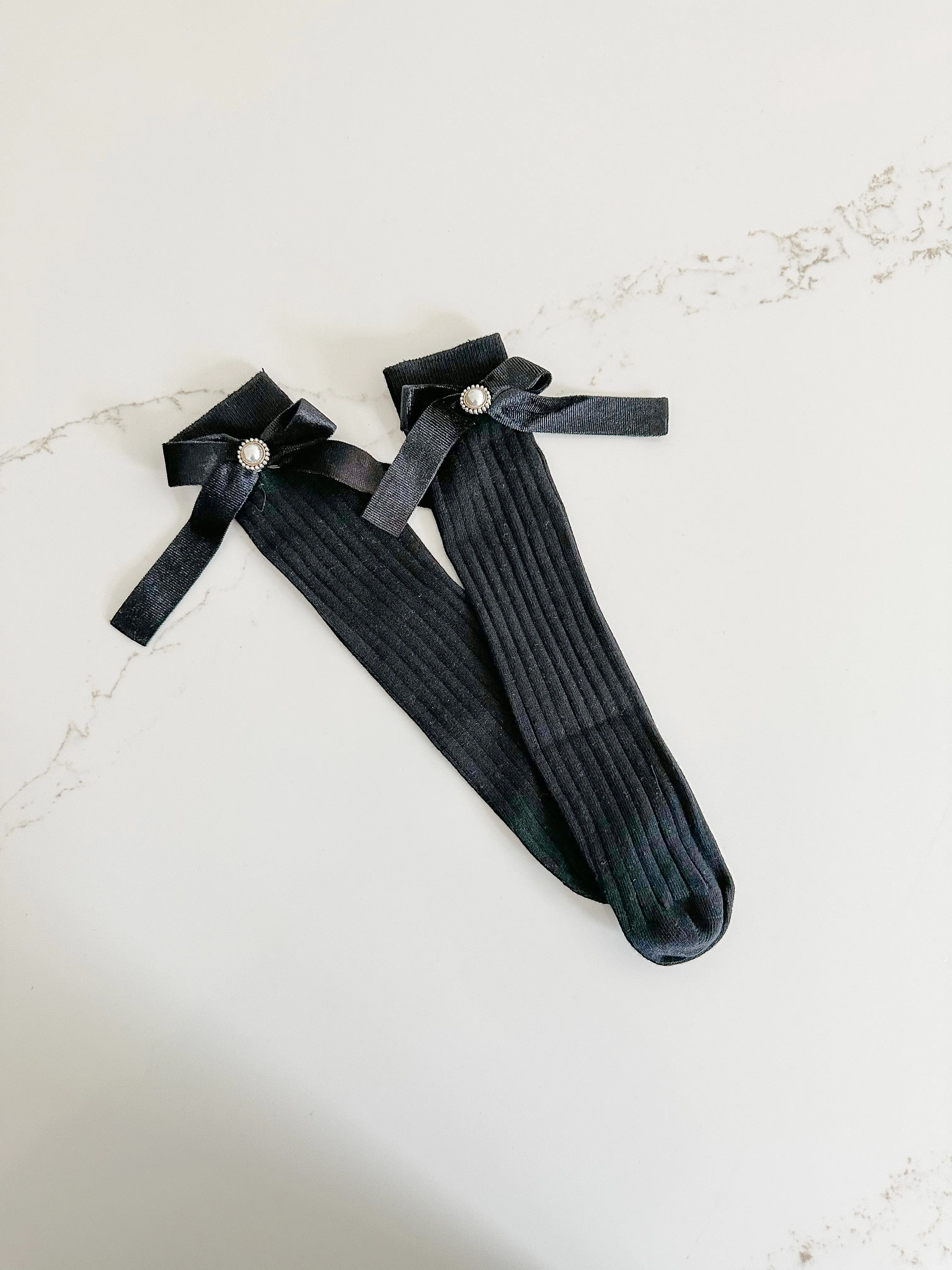 Velvet Bow Knee Socks