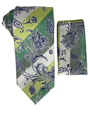 Venturi Uomo Floral Paisley Tie and Handkerchief - Green