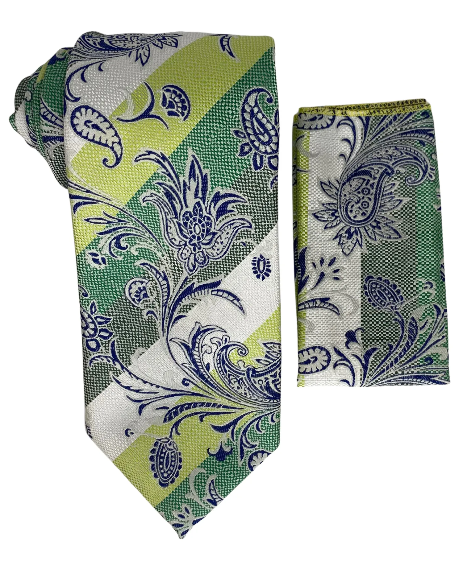 Venturi Uomo Floral Paisley Tie and Handkerchief - Green