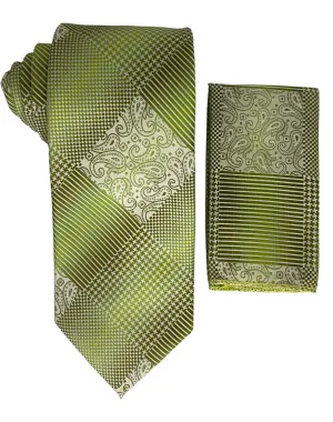 Venturi Uomo Geo Paisley Tie and Handkerchief - Green