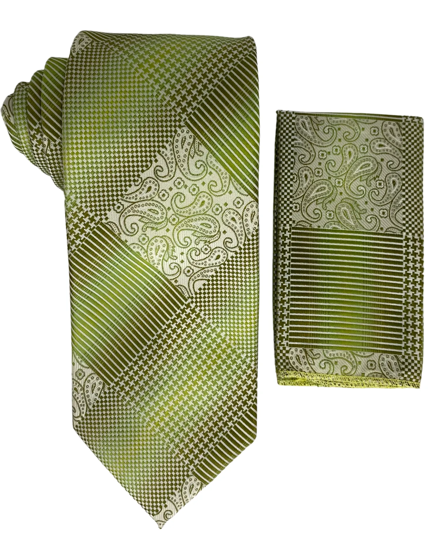 Venturi Uomo Geo Paisley Tie and Handkerchief - Green