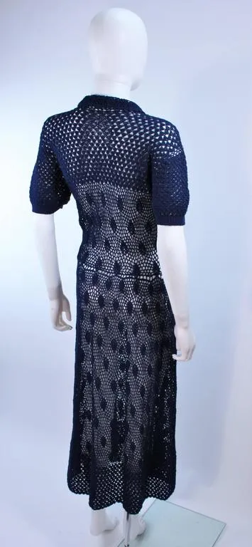 VINTAGE Circa 1950s Navy Blue Crochet Knit Dress Size 4-6