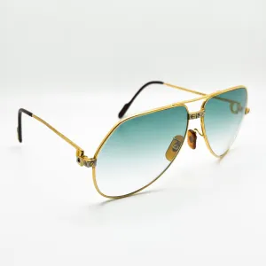 Vintage Gold Cartier Santos Seaweed Green Lenses Registered Authentic