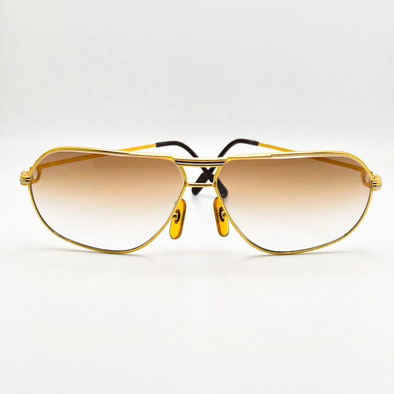 Vintage Gold Cartier Santos Smoke Brown lenses Registered Authentic