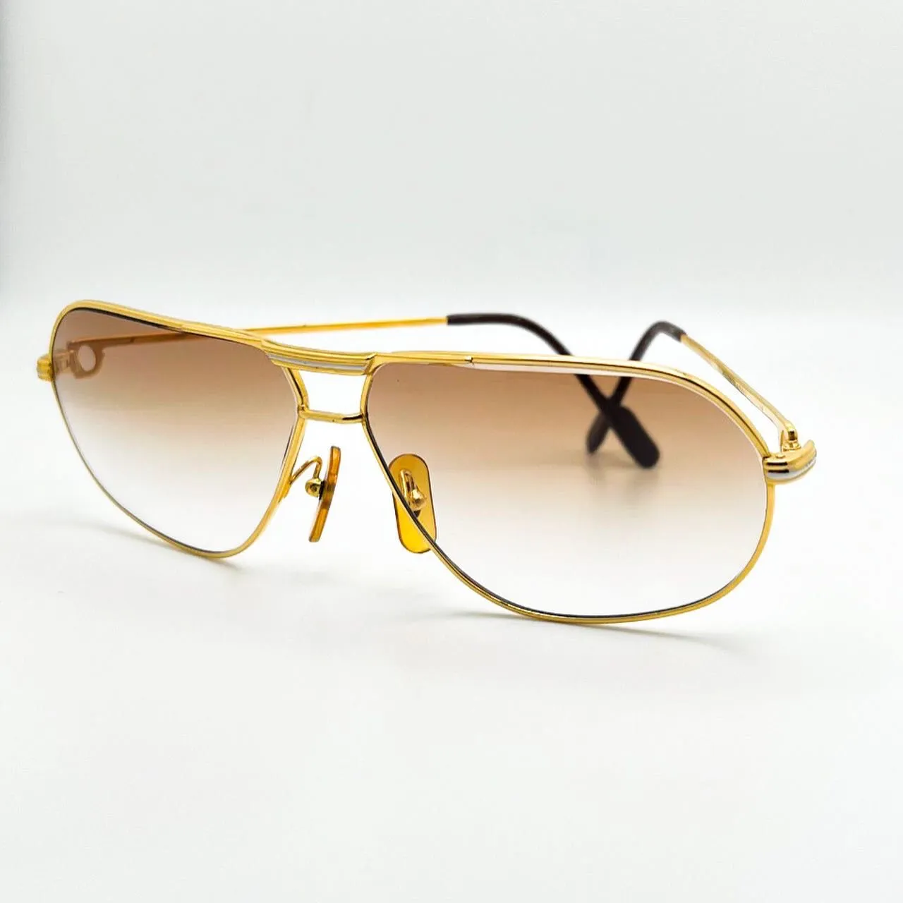 Vintage Gold Cartier Santos Smoke Brown lenses Registered Authentic
