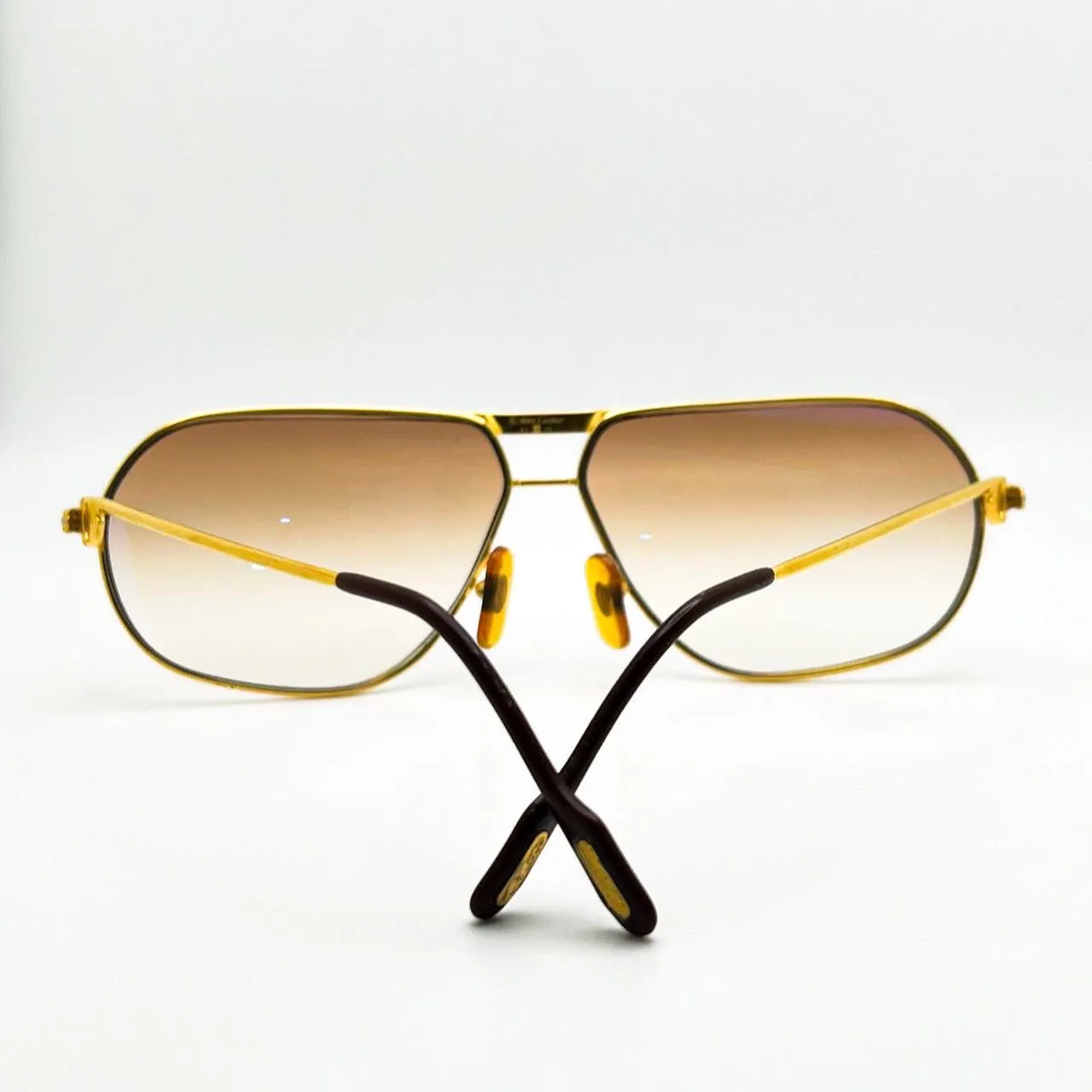 Vintage Gold Cartier Santos Smoke Brown lenses Registered Authentic