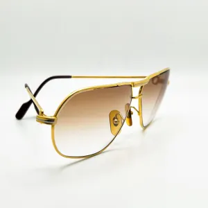 Vintage Gold Cartier Santos Smoke Brown lenses Registered Authentic