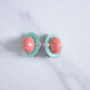 Vintage Kenneth Jay Lane Art Deco Inspired Coral Lucite and Faux Jade Statement Earrings