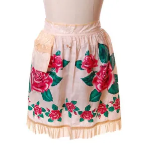 Vintage Plastic Apron Large Red  Rose Motif 1940S