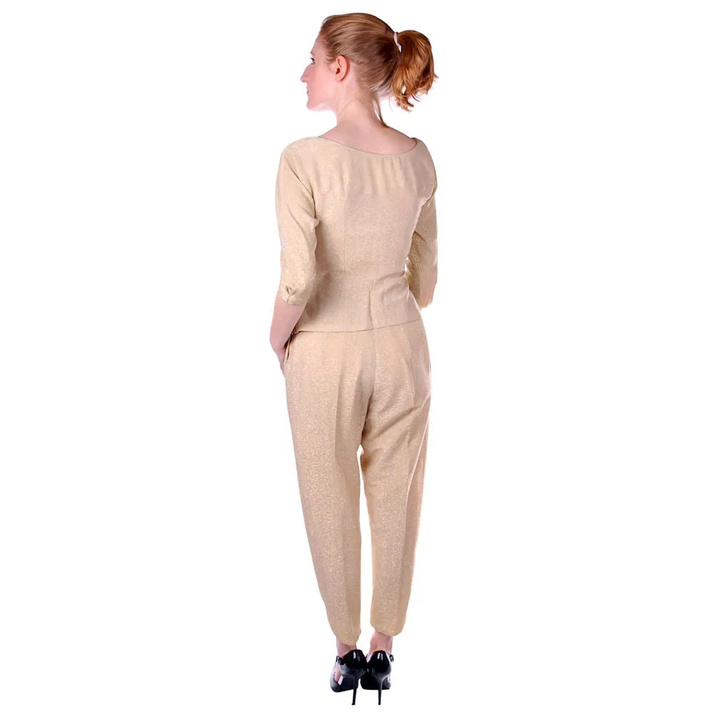 Vintage Womens Suit Gold Glitterati 3 Pc Suit Capri Pants 1950S  24" Waist VLV MCM