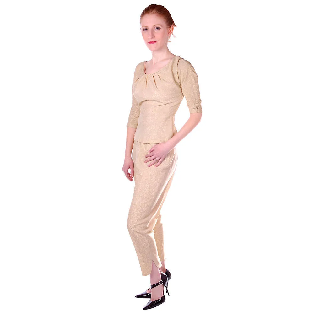Vintage Womens Suit Gold Glitterati 3 Pc Suit Capri Pants 1950S  24" Waist VLV MCM