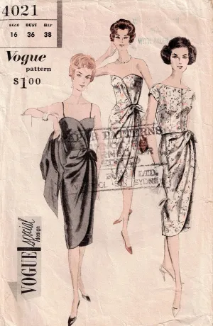 Vogue Special Design 4021 RARE Womens Evening Draped Sheath Dress & Jacket 1950s Vintage Sewing Pattern Size 16 Bust 36 inches