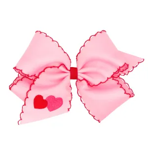 Wee Ones Double Heart Embroidered Grosgrain Hair Bow on Clippie - Pearl w/ Red