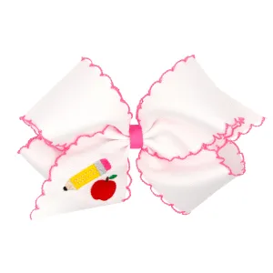 Wee Ones School Embroidered Moonstitch Grosgrain Hair Bow on Clippie