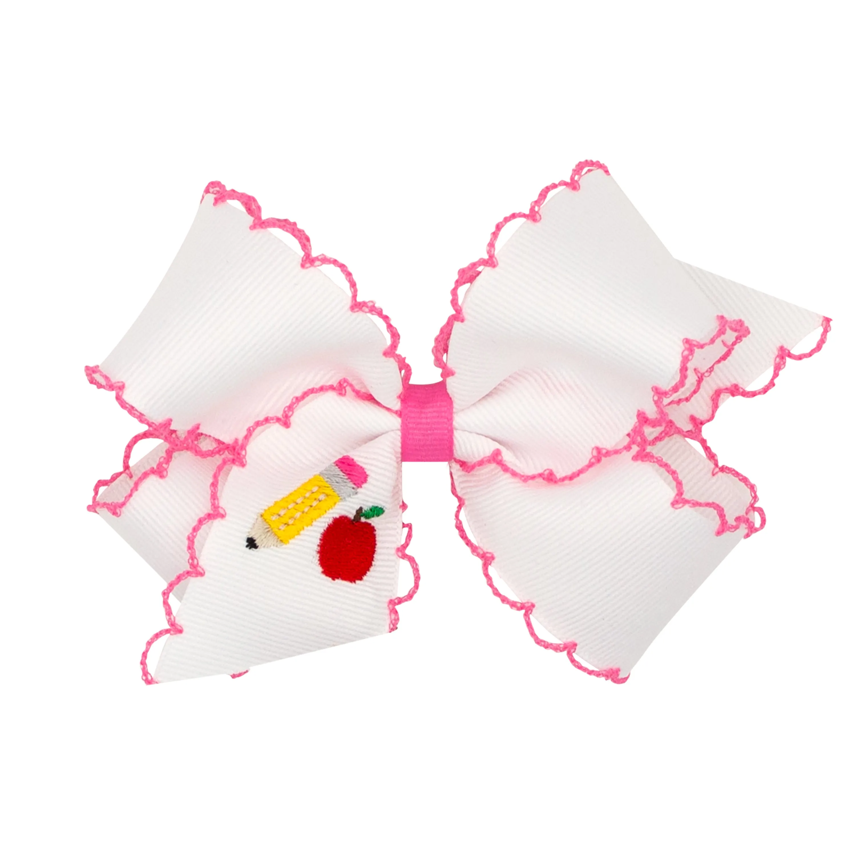 Wee Ones School Embroidered Moonstitch Grosgrain Hair Bow on Clippie
