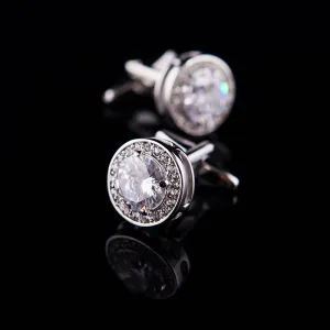 White Big Stone Mens Stainless Steel Round Cufflinks for Shirt with Box - Hand Crafted Perfect Gift