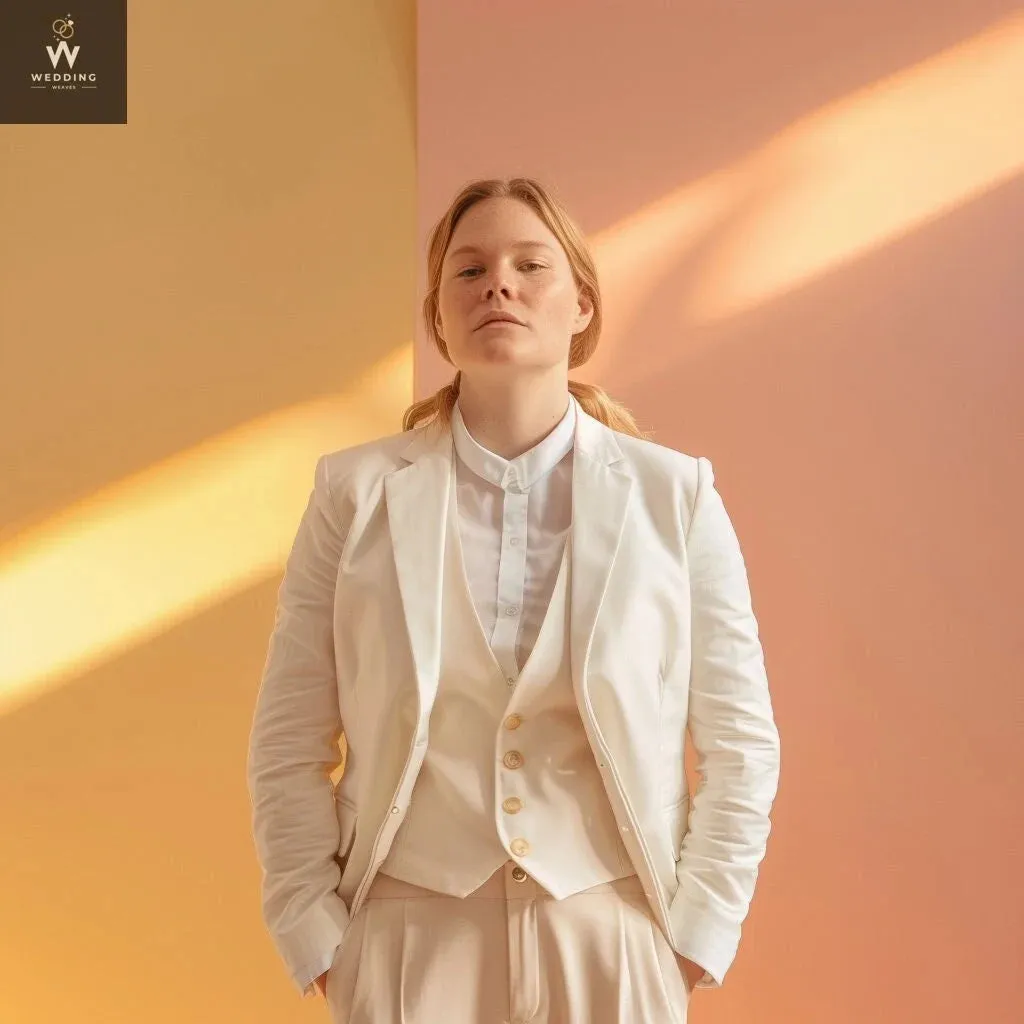 White Three-Piece Suit for Women - Wedding Suit Set, Dressy Pant Suits, and Formal Wear