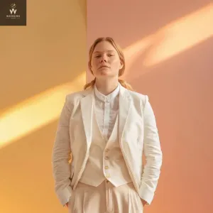 White Three-Piece Suit for Women - Wedding Suit Set, Dressy Pant Suits, and Formal Wear
