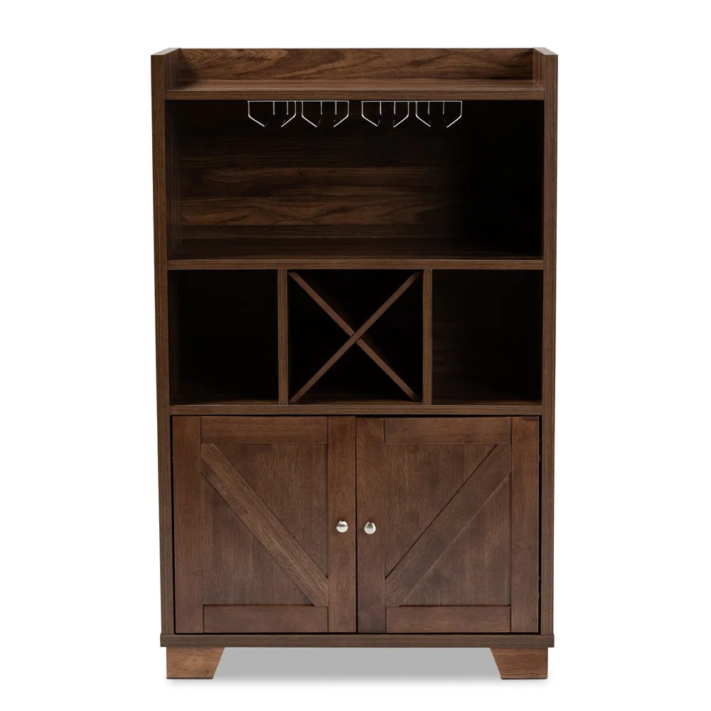 Wine Storage Cabinet Transitional Farmhouse Walnut Brown Finished Wood