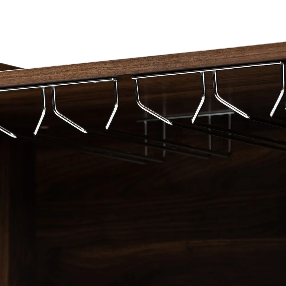 Wine Storage Cabinet Transitional Farmhouse Walnut Brown Finished Wood
