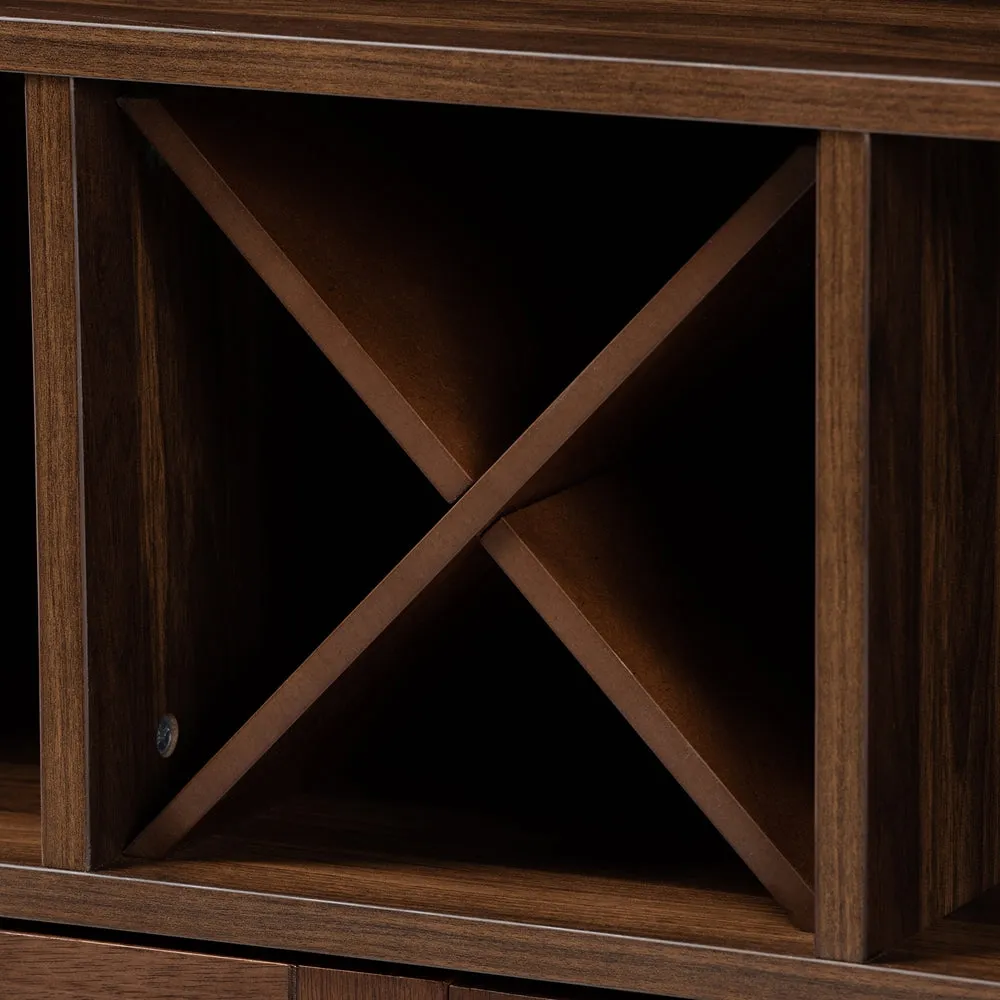 Wine Storage Cabinet Transitional Farmhouse Walnut Brown Finished Wood