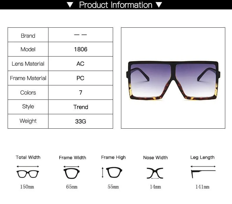 Women Sexy Leopard Big Flat Frame Sunglasses
