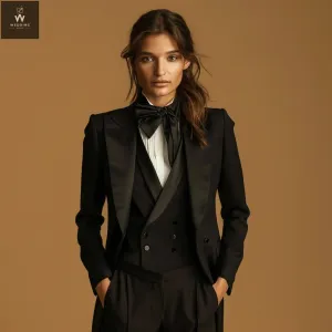 Women's Black Three-Piece Tuxedo Suit - Wedding Suit Set & Formal Wear | Double-Breasted Vest