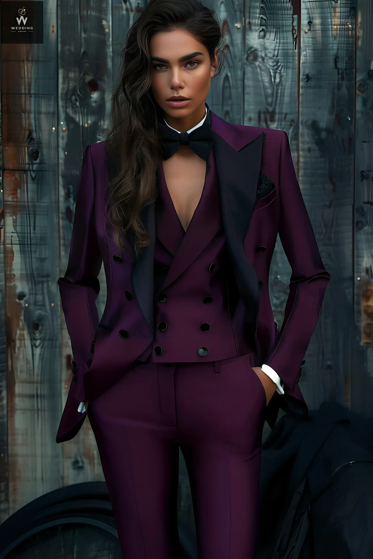 Women's Purple Tuxedo Pant Suit - Tailored Business Suit for Women & Girls