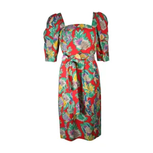 YVES SAINT LAURENT Red Cotton Dress w/ Reef Life Pattern Size 38
