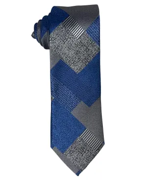 Zenio Geometric Slim Tie - Blue & Gray
