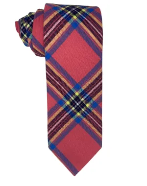 Zenio Geometric Stripe Slim Tie - Coral Multi