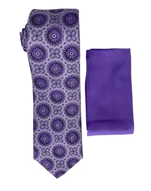 Zenio Geometric Tie and Handkerchief - Lavender