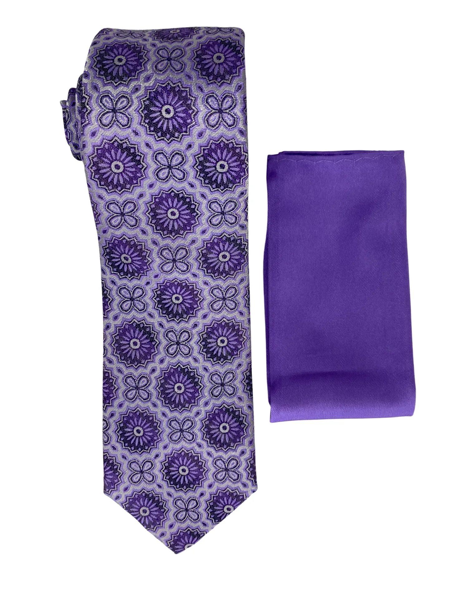 Zenio Geometric Tie and Handkerchief - Lavender